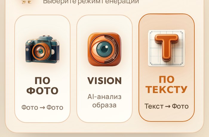 Блок «Студия» с тремя режимами: По фото, Vision, По тексту