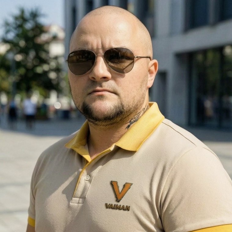 Исходное селфи: улица, дневное солнце, тёмные очки