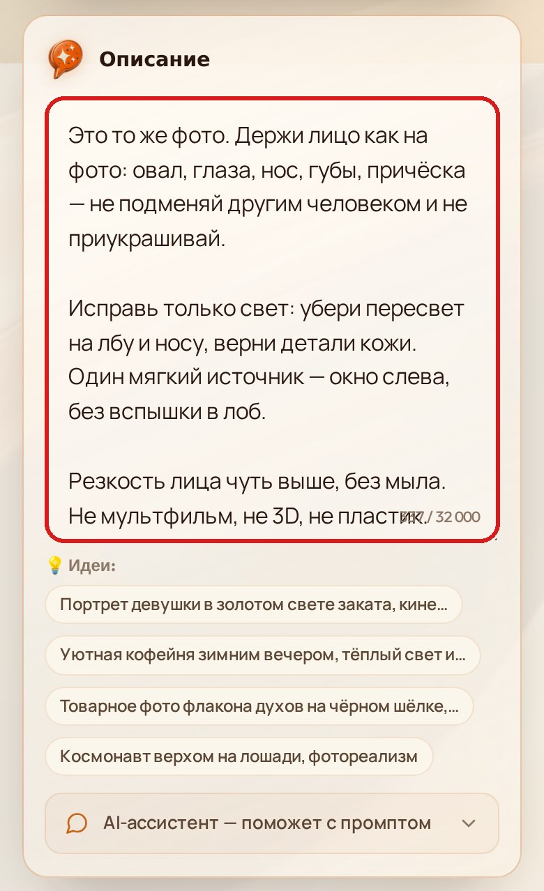 Поле «Описание» с правкой одной болезни: только свет и резкость